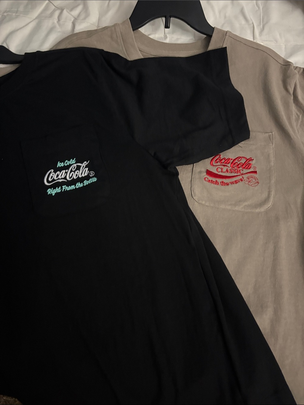 Coca Cola Short Sleeve Pocket Tees in Black and Taupe NWT (price for one)